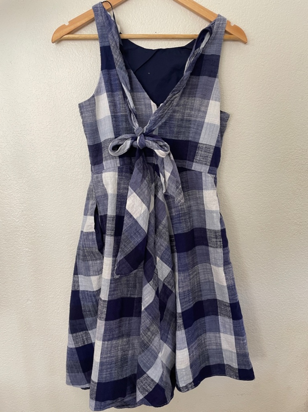 Eliza J Navy and White Plaid Midi Sleeveless Dress 100% cotton pockets 10p - Picture 3 of 7